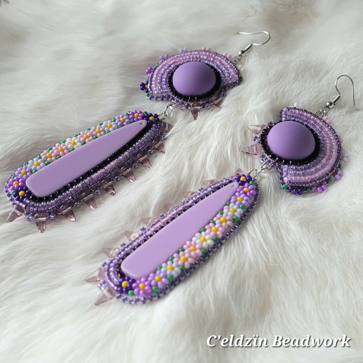 💜 Spiked Purple Earrings 💜 This beautiful pair of two tiered earrings are available now on my website! celdzinbeadwork.com