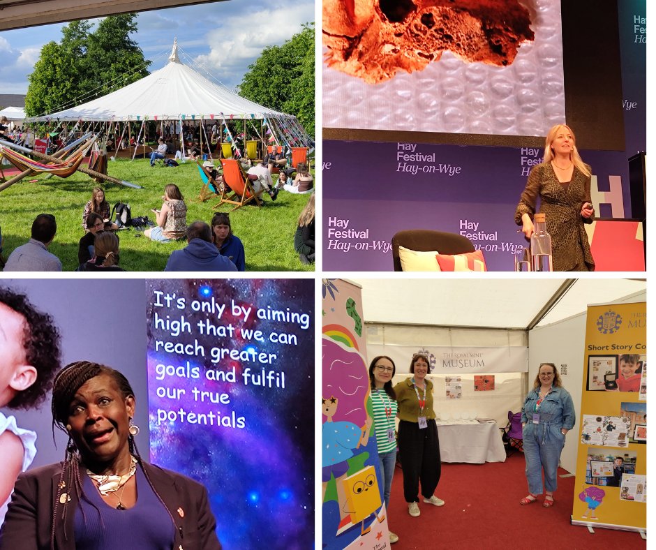Here are some highlights from our second day at Hay Festival with some glorious weather. Listening to Professor Alice Roberts and Professor Maggie Aderin-Pocock and visiting the Royal Mint Museum.