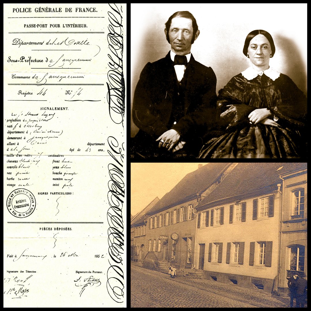 Lazarus Straus' passport was issued from Sarraguemines France on May 26, 1852. It was better to say one was from France than from Bavaria. He probably traveled through France to Le Havre where he booked passage to Philadelphia. shorturl.at/Rbvwx