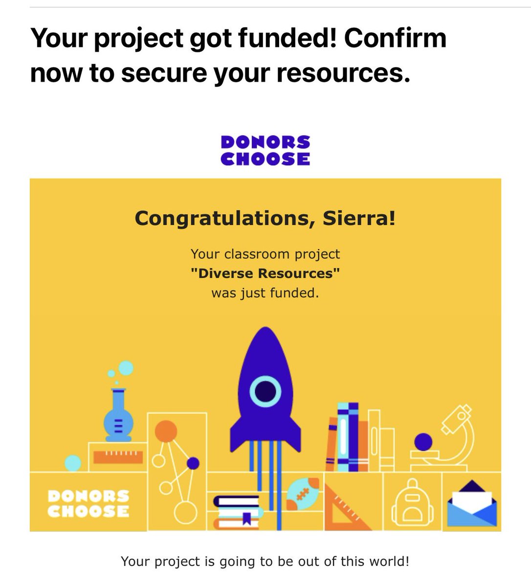 Sierranm22's tweet photo. So excited my project was funded. Thank you to those who helped! https://t.co/crhiPhVpd2