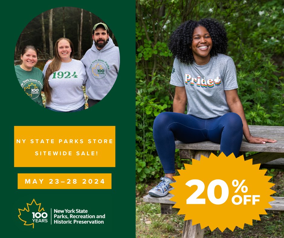 In the market for new summer gear? Now through May 28, take 20% off all Parks Store merch! Grab all of your gear to celebrate Juneteenth, Pride Month, the Centennial, and more! 🛍️ Shop now: nystateparks.store