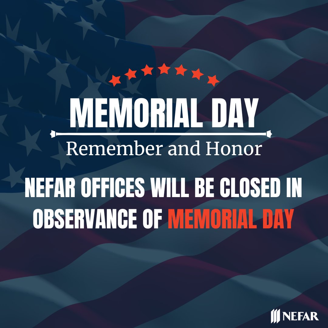 yourNEFAR's tweet photo. In observance of Memorial Day, NEFAR offices will be closed Monday, May 27. Remember to take a moment to remember and thank those who served.
#NEFAR #ThatsWhoWeR #RealtorsAreGoodNeighbors #MemorialDay https://t.co/X4he8hSwpd