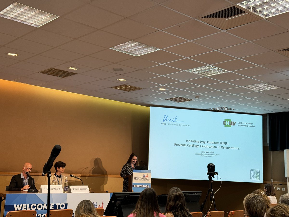 Sonia Nasi is presenting her work on the role of Lysyl Oxydase in pathological cartilage calcification in OA #ECTS2024