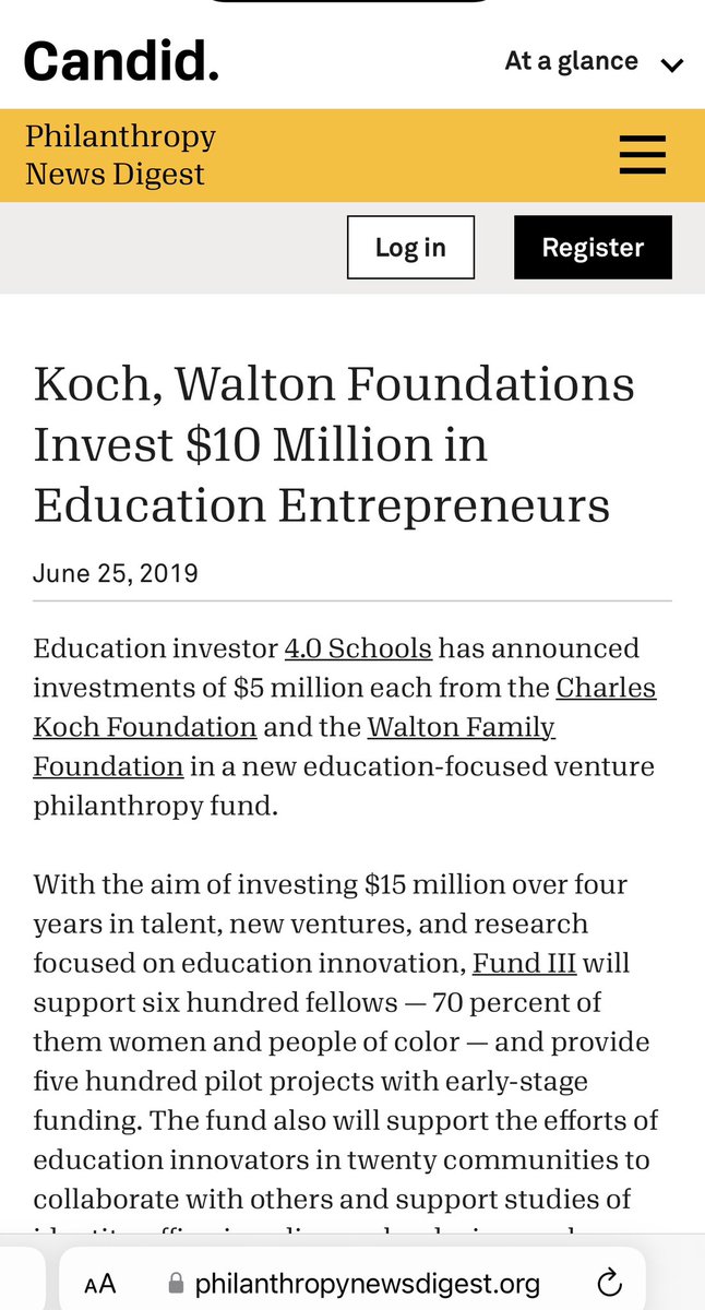Who funds “Woke Kindergarten?” 4.0 Schools. Who funds 4.0 Schools? Koch Brothers (Americans for Prosperity, Stand Together, etc). Walton Family Foundation. The “school choice” lobby folks.