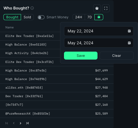 I have a feeling this feature will be under-utilised on <a href="/nansen_ai/">Nansen 🧭</a>, but i can assure you, it can be your best friend. 

How to use it? 
See a token that pumped during a period? find wallets that bought days before the massive pump. Look at their pnl &amp; history, to see how often