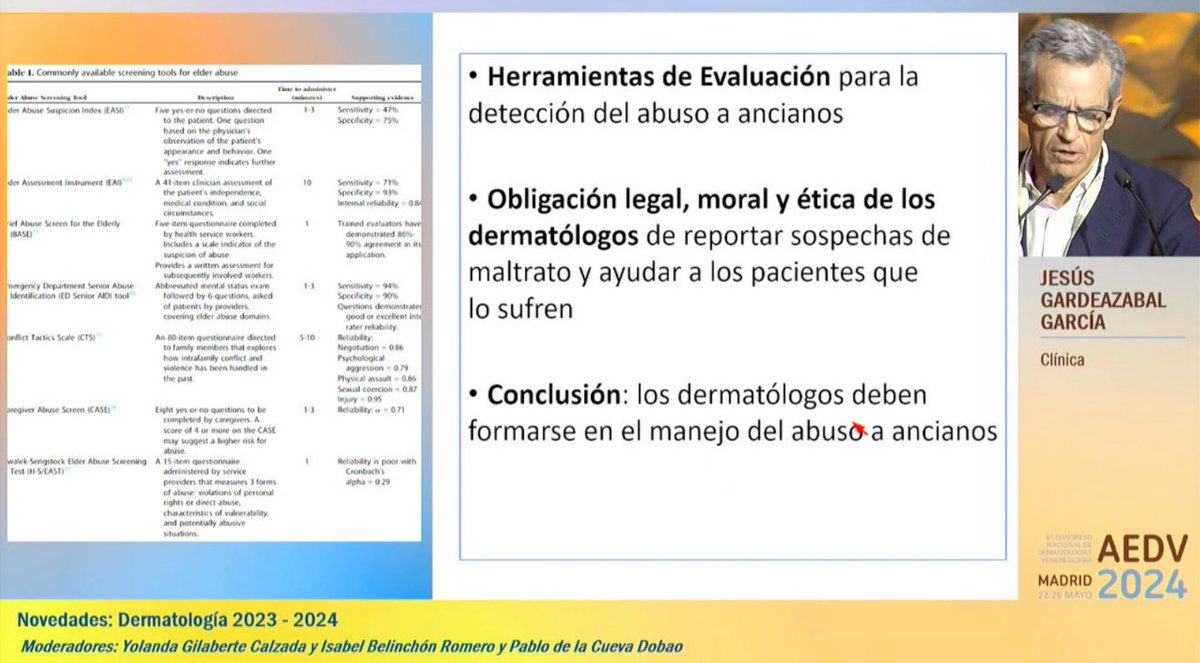 Los dermatólogos tenemos la obligación de reconocer el maltrato,tanto en las formas de violencia de género como en las de abuso y negligencia hacia personas mayores y poner en conocimiento a las autoridades en estos casos.

#ViolenciaDeGénero #dermatología #AEDV2024