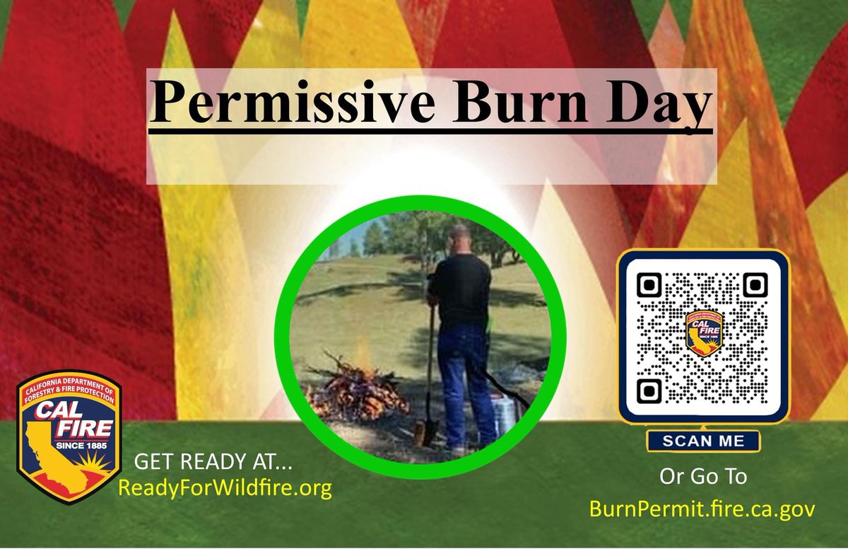 Today, Sunday, May 26th, 2024, is a Permissive Residential and Agricultural Burn Day in Tehama and Glenn Counties. #CALFIRETGU2024