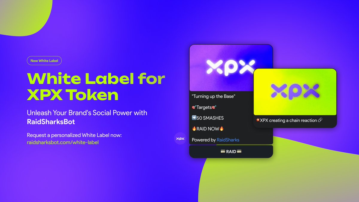 We delivered a customized X Raid Bot to <a href="/XPXtoken/">XPX Token</a>.

Welcome to the world of XPX
- Bridging Tokenomics &amp; Technology -

DYOR and join here:
t.me/XPXtoken

Request your own customized X Raid Bot now!
raidsharksbot.com/white-label.ht…