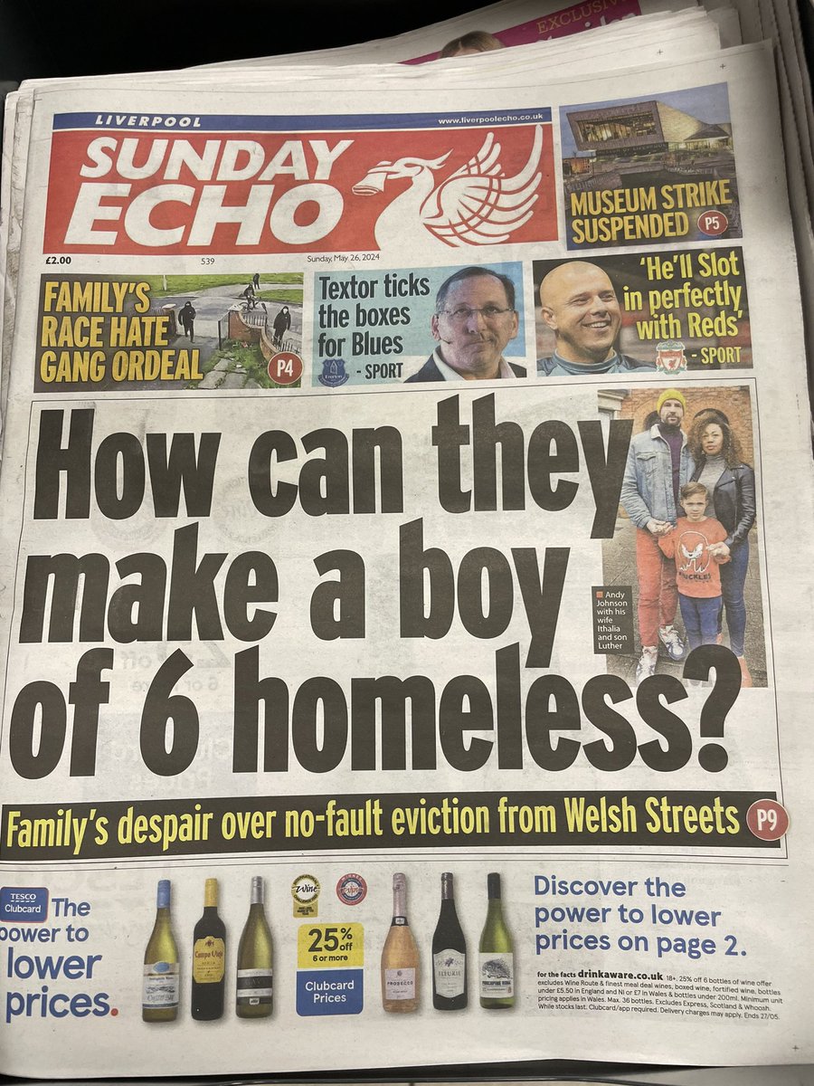 Today’s @LivEchonews front page as family with 6-year-old boy facing homelessness over Section 21 eviction