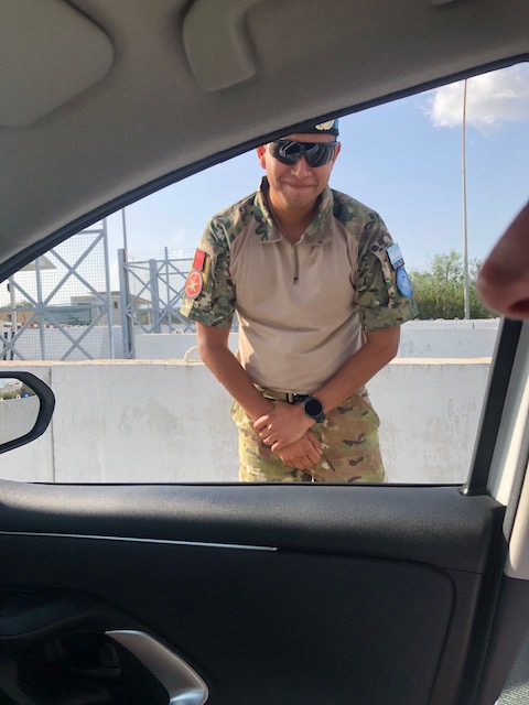An #Argentine peacekeeper greets us at the entrance to @UN_CYPRUS A hot, quiet Sunday in #Cyprus