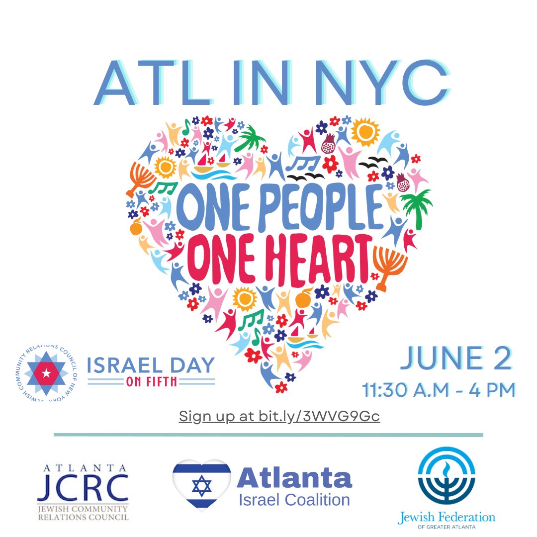 Join the Atlanta Israel Coalition as they lead the ATL contingent to represent Atlanta on Israel Day on Fifth in NYC on Sunday, June 2n. AIC has a grant to assist with some expenses for travel and participation, so please register here bit.ly/3WVG9Gc.