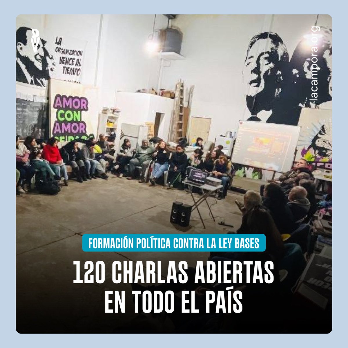 la_campora's tweet photo. ➕ En las últimas semanas, en todo el país, hicimos más de 120 charlas abiertas en contra de la Ley Bases que impulsa Milei.
Con volanteadas, afichadas, pintadas y militancia, queremos que el pueblo lo sepa: la Patria no se vende.
#NoALaLeyBases
🔗 https://t.co/cqM5UsYGMZ https://t.co/qyxfD6VYjL