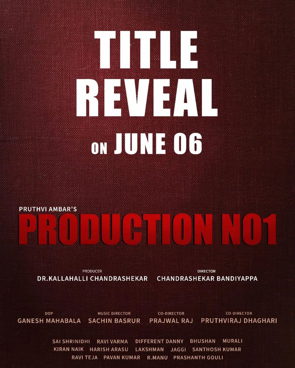 Much excited for June 6th , the title of this beautiful project directed by #shekarbandiyappa and produced by #KallahalliChandrashekar sir will be revealed 🥰 need all your support! #pruthviambaar #sandalwood