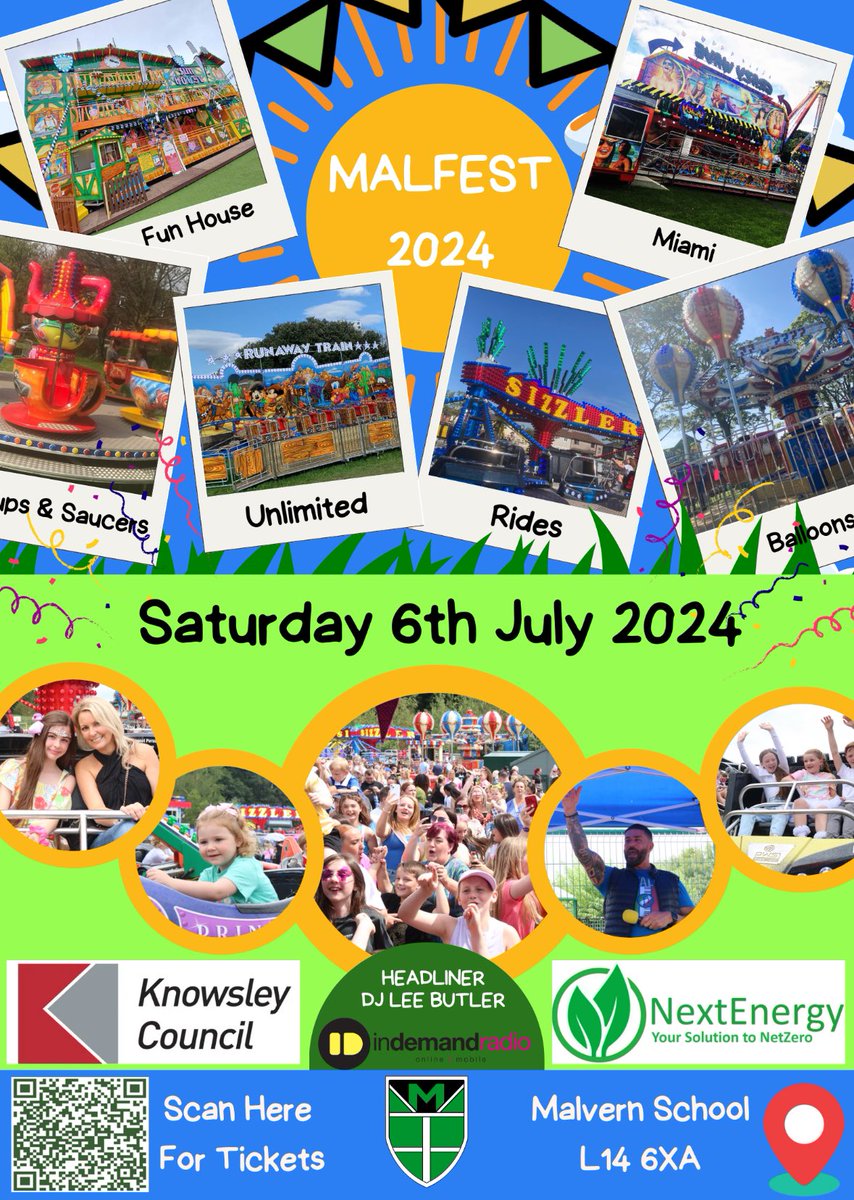MALFEST 2024☀️ || IT’S BACK!

Tickets are live and on sale now! 

🗓 || Saturday 6th July 2024
⏰ || 11am - 4pm
📍 || Malvern Primary School L14 6XA
🎟 || shorturl.at/mSkjv 
🎧 || DJ Lee Butler - In Demand Radio
🎵 || Live Music 
🎡 || Funfair
🎢 || Unlimited Rides
⛳️ ||