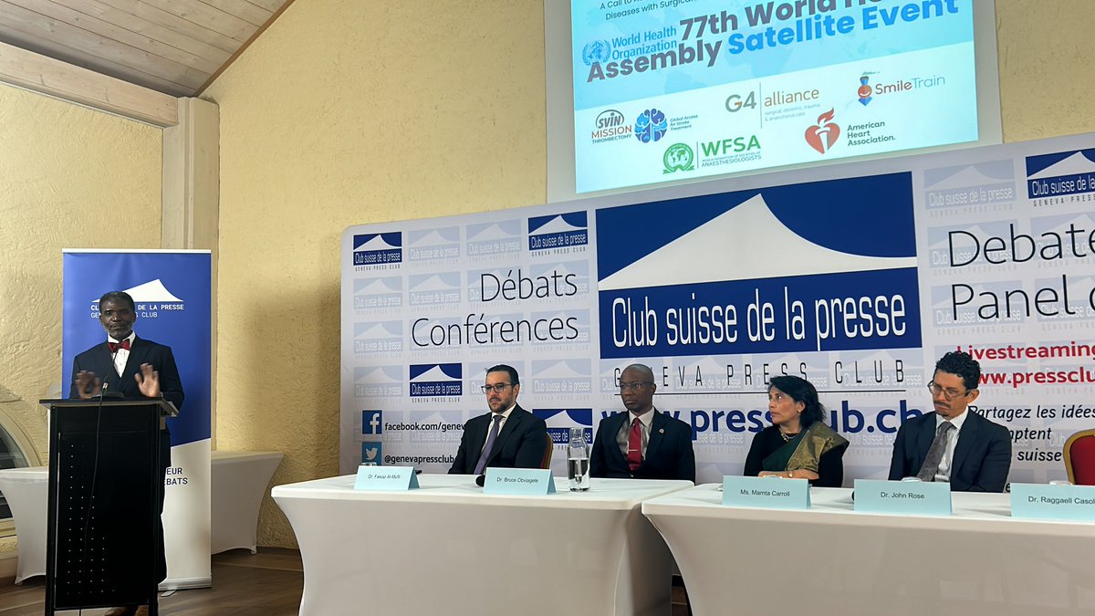 Strong panel discussing how the surgical community can better tackle the rising tide of Non-Communicable Diseases. Delighted that WFSA is being represented by @UCSF_CHESA ‘s John Rose who will discussing our joint work on surgical metrics. #NCDs #WHA77 @Smiletrain @theG4Alliance