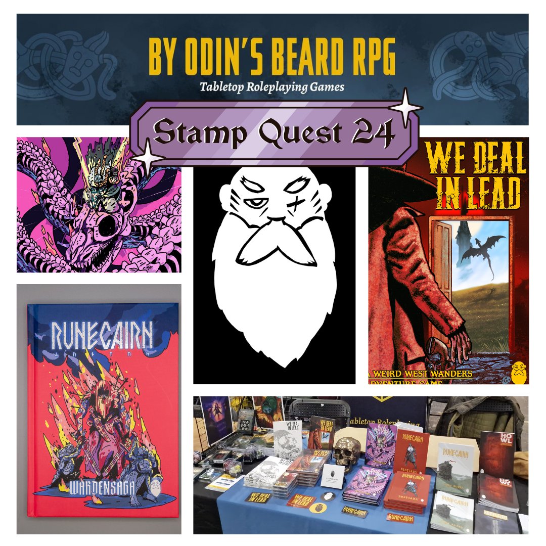 HiveMindCreates's tweet photo. Embark to Hall 1 - 284 to continue your stamp collecting saga with @ByOdinsBeardRPG!  Raid their wares and plunder yourself some absolutely top tier TTRPGs like Rune Saga, a hardback Norse fantasy souls-like with updated rules and brand new visuals 😍 https://t.co/9Hrd0IZ08L