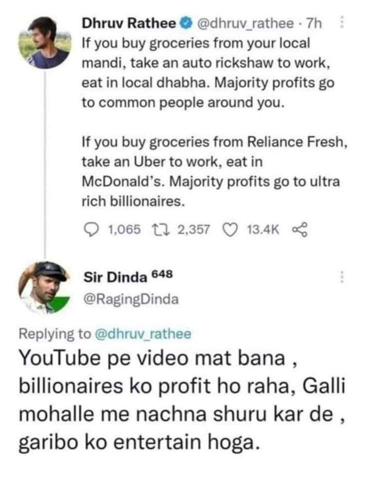 ByRakeshSimha's tweet image. Why didn&apos;t he mention Tata Bigbasket, Swiggy Instamart or Blinkit? Why target only Reliance? Anyway, excellent trolling.