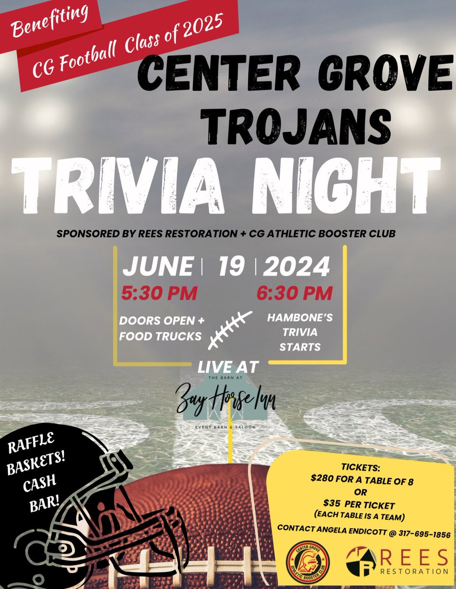 Come out and support your Class of 2025 CG Football Players at the Barn! Looking forward to a fun night out with CG football friends! Go Trojans! 🏈♥️