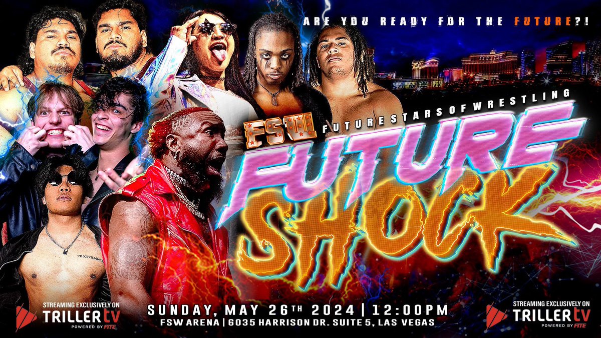 TODAY AT NOON! FSW Future Shock TODAY, Sun 5/26, 12PM PST Live on @FiteTV+ FSW Arena | #LasVegas ⭐ See FSW's Future Stars in action! 🎟️ Ticket + Streaming info in the bio! 🏢 FSW Arena, 6035 Harrison Drive, Las Vegas, NV, 89120 (5 minutes from Harry Reid Intl Airport)