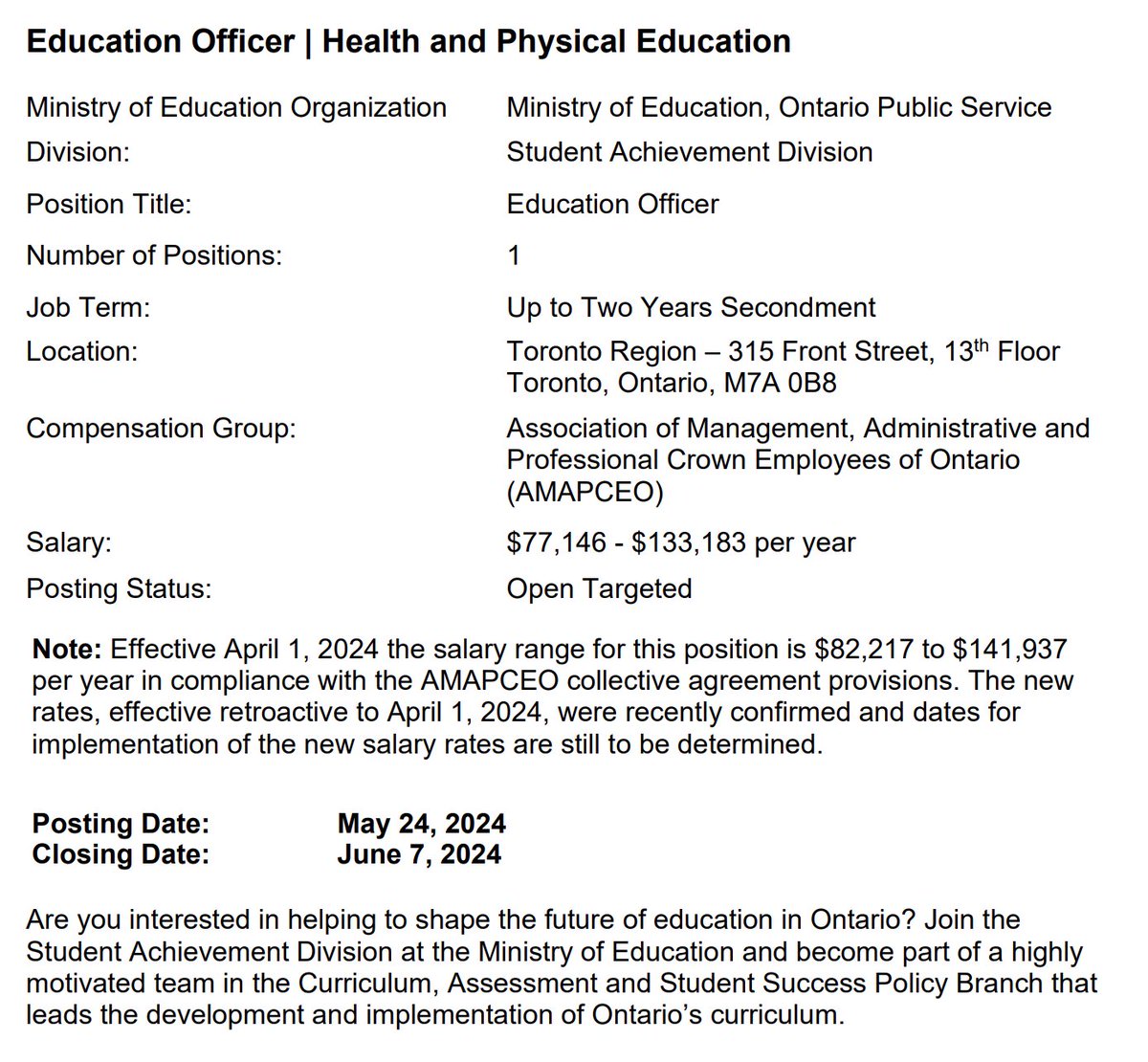 Do you have extensive experience teaching and leading Ontario's Health and Physical Education curriculum? Consider applying to join our @ONEducation team! Check out the below for more details. ocsoa.ca/job-posting/ed… principals.ca/en/professiona… ontariodirectors.ca/jobs.html