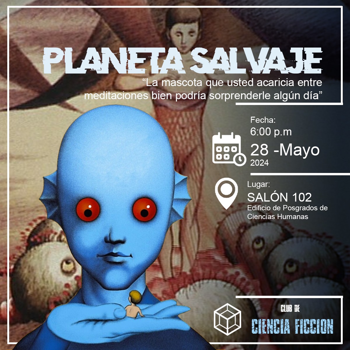 Una de las grandes películas de la animación premiada en 1973. Narra la historia del planeta Ygam donde criaturas gigantescas “Draags” han domesticado a los  “Oms”, seres humanos que están siendo exterminados, hasta que un día un Om consigue escapar…
Nos vemos el martes 🪐