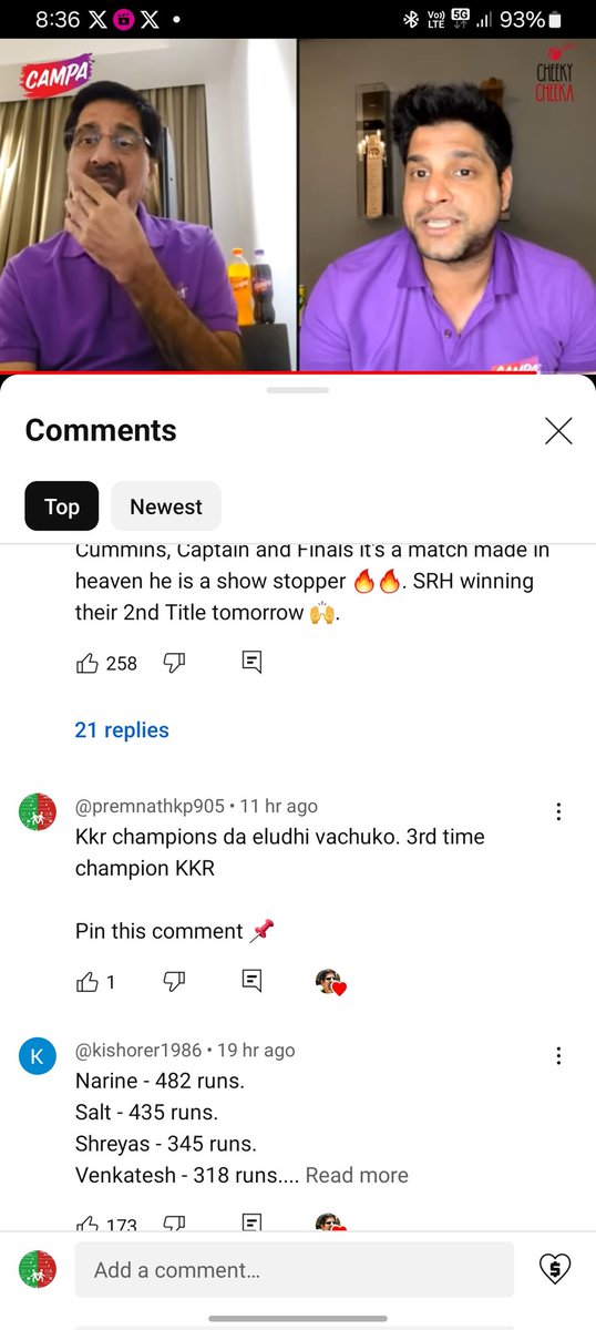 PremnathKp's tweet photo. @KrisSrikkanth Unga dialogue dha over ah avuthu Vida kudadhu avuthu vitu idha nadakum. I have commented on your YouTube channel after watching your video. Kkr 3rd time champion. Unga paiyanum apdi dha Unga kuda senthutu head head nu guthichitu irundhinga. Ipo oothitanga sangu 🤣 https://t.co/J1QcSktb9M