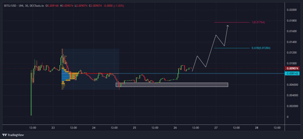 Jumped on $BITG early while it's still off the radar - market cap under 1M! It’s hovering above POC, targeting that 100% fib level.

They're all about privacy and haven’t even started their marketing yet. Plus, the Marketplace launches Monday. This one’s gonna be big!