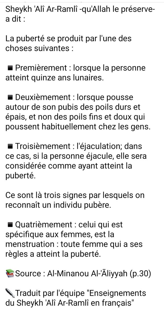 La puberté se produit par l'une des trois choses suivantes....