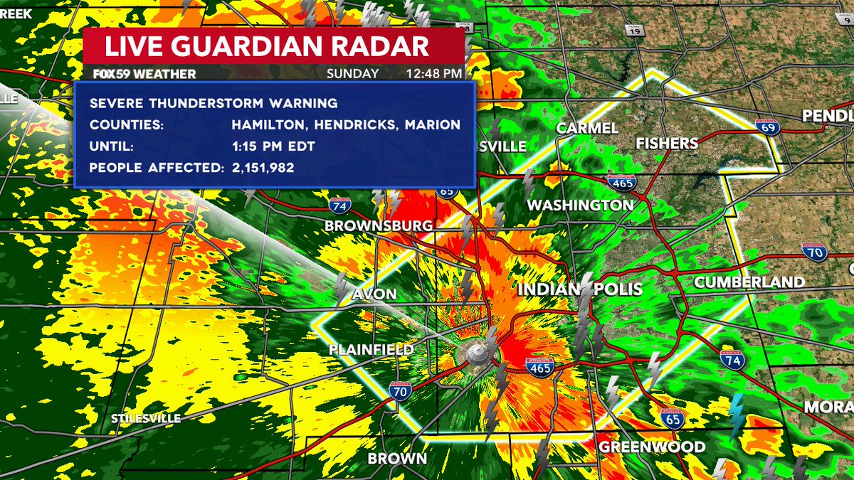SEVERE T-STORM WARNING: This goes until 1:15 PM for Marion County, Eastern Hendricks County and SE Hamilton County. 60 MPH wind gusts possible here. This does include @IMS and plenty of other spots in the polygon. Take shelter if you are out and about! #INwx @FOX59