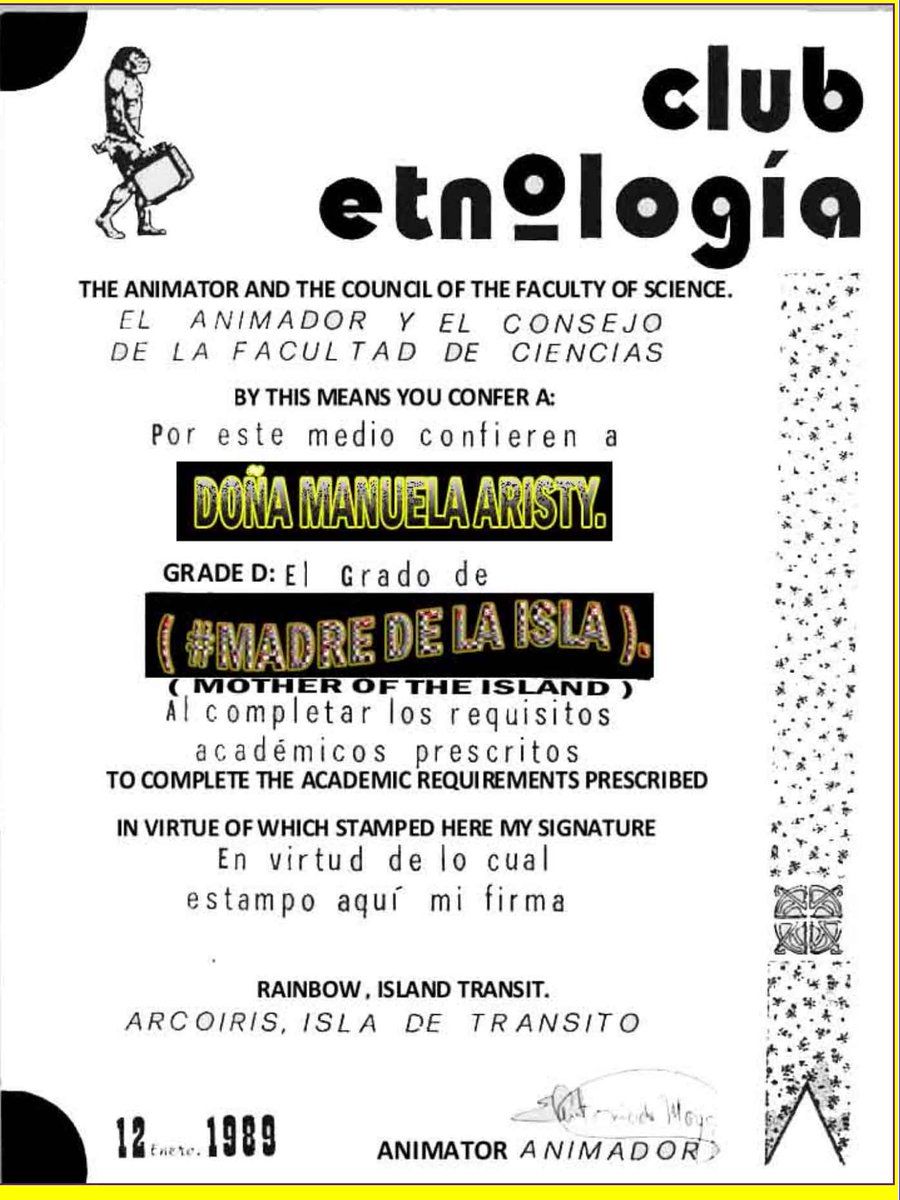 In workshops: 17/10/2013 = ( ACTION/OPENING/ 1988) -SINGLE THEME: DOÑA MANUELA ARISTY DESIGNATED BY THE CLUB OF ETHNOLOGY IN THE DOMINICAN REPUBLIC HOW : #MOTHER OF THE ISLAND. 