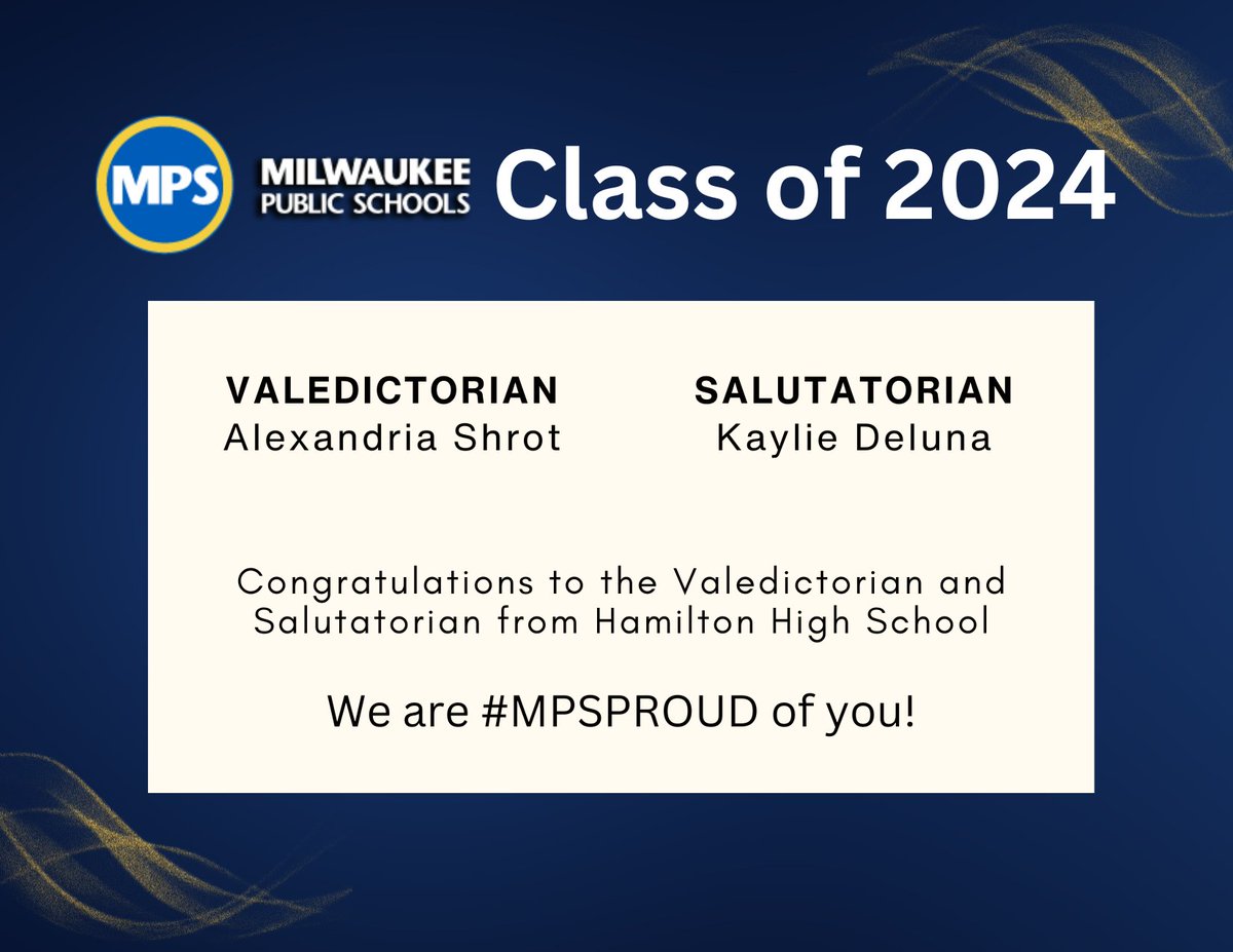 Congratulations to the valedictorian and salutatorian of Hamilton High School! You make us #MPSProud! #MPSClass2024 For more information on the MPS 2024 graduation ceremonies visit mpsmke.com/graduation