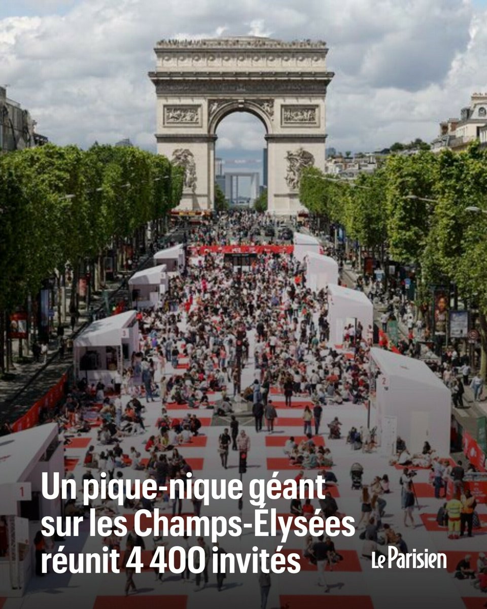 Ce dimanche, le comité des Champs-Élysées organisait un repas sur une nappe à carreaux dressée au milieu de l’avenue piétonnisée. Un événement gratuit destiné à «réconcilier» les Franciliens avec une artère qu’ils ont tendance à bouder ➡️ l.leparisien.fr/cV2W