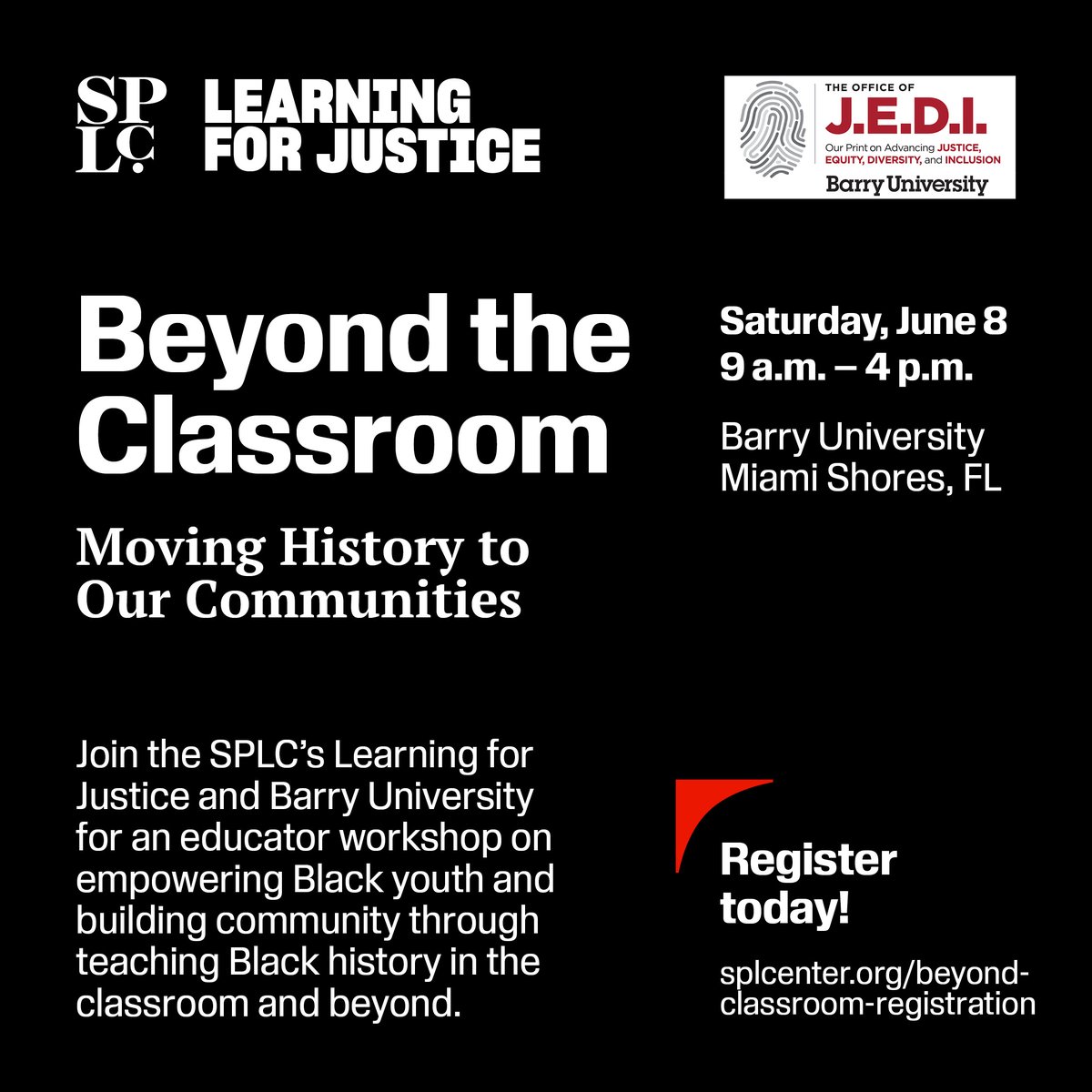 📢 ATTN Educators: Join the SPLC's @learnforjustice for a workshop on empowering Black youth and building community through teaching Black history in the classroom and beyond. 📚 Register: bit.ly/3QPSjwr