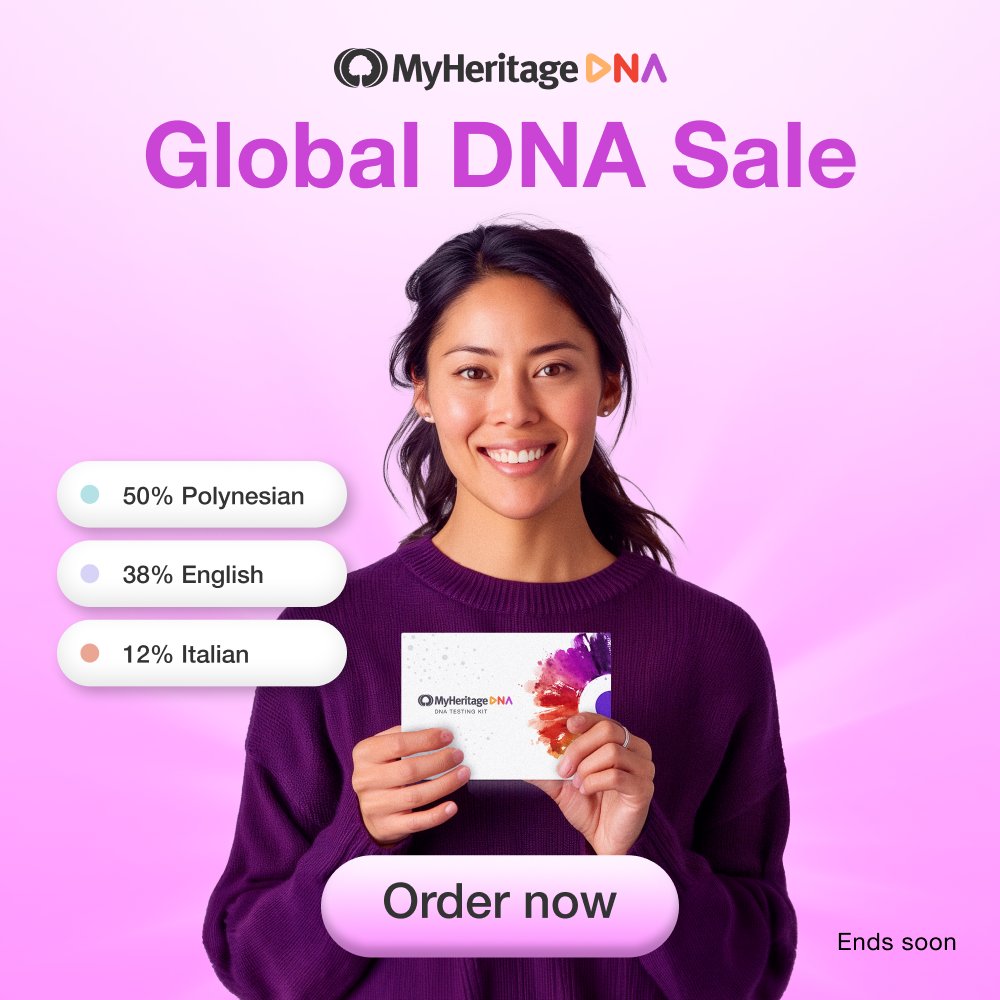 🔍💖 Our Global DNA Sale is on! Enjoy an incredible discount on MyHeritage DNA kits. Uncover your heritage and connect with your family’s past: myheritage.com/dna #GlobalDNASale #Genealogy #MyHeritage