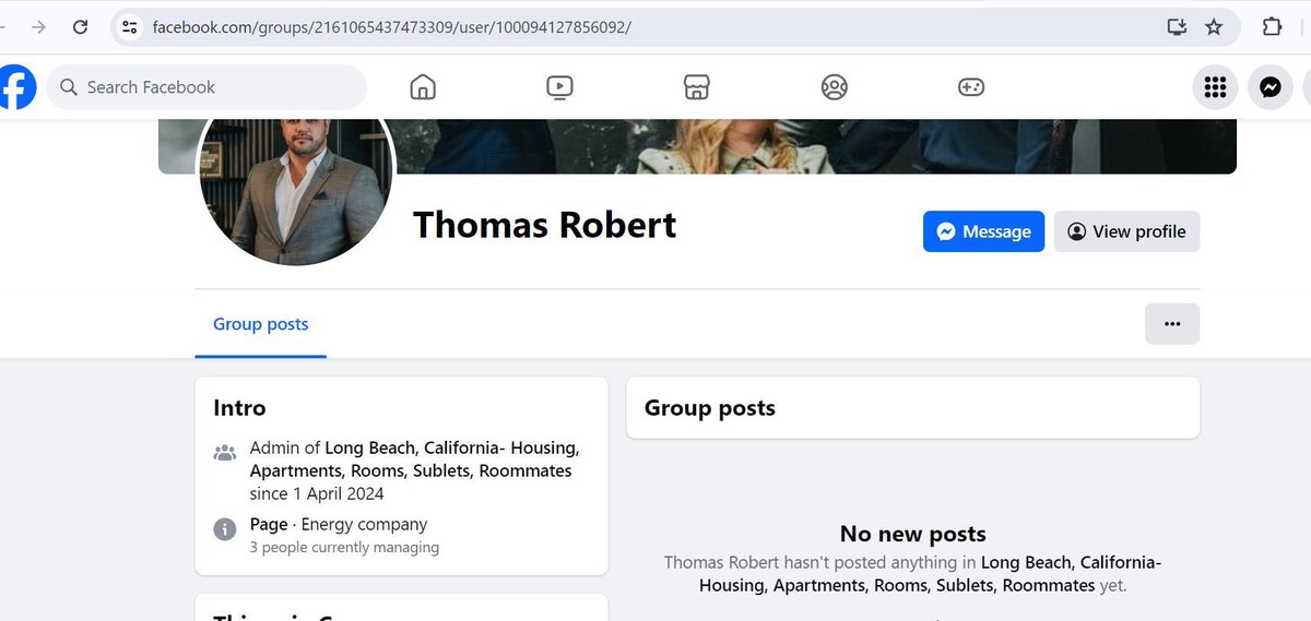 Long Beach California housing stolen 1 Apr 24 #Facebook group by #hacker Thomas Robert (below) Report DM/ comment on info you have on #facebookscammers #GroupHijacked @meta <a href="/facebook/">Facebook</a>