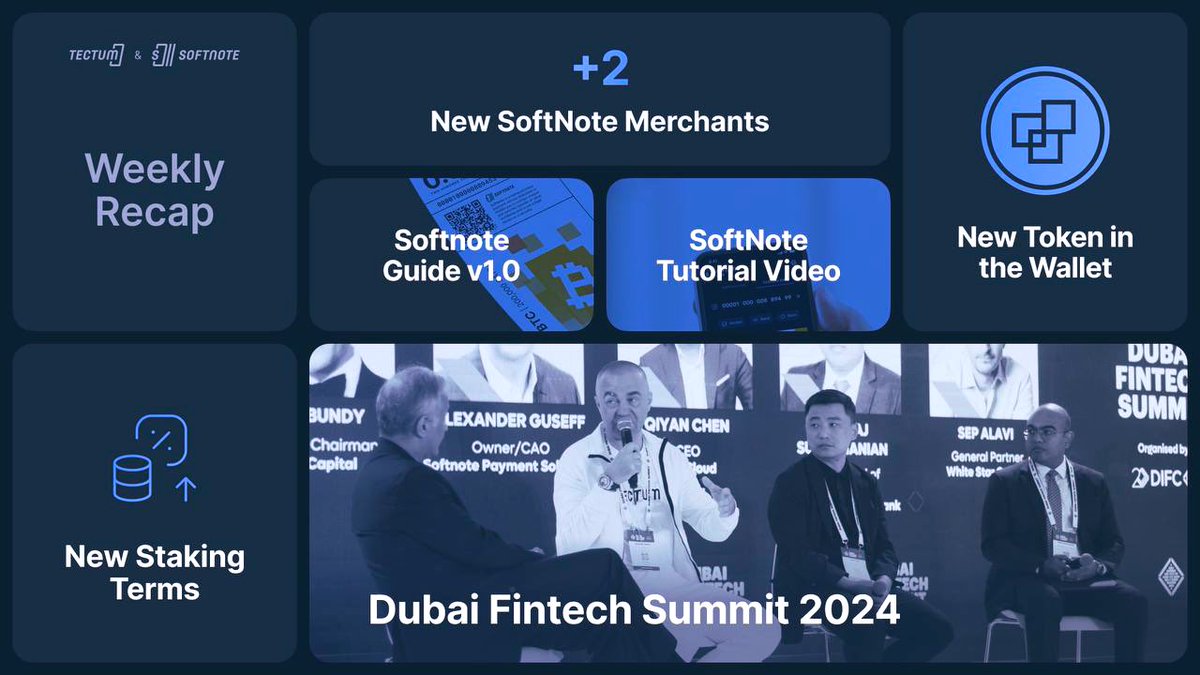 Let’s have a run through the last few weeks with the Tectum Recap: 🔹New Softnote merchants & staking terms added 🔹Go completely walletless with Softnote.cash 🔹Softnote V1.0 how-to guide & video 🔹Tectum’s first incubated project Three Protocol token $THREE added