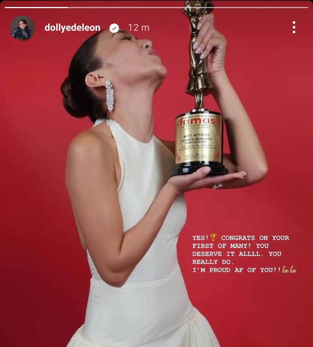 Ms. Dolly's message to Kath:

'Yes! 🏆 Congrats on your first of many! You deserve it all. You really do. I'm proud AF of you!' 

Awee. 💕🥹