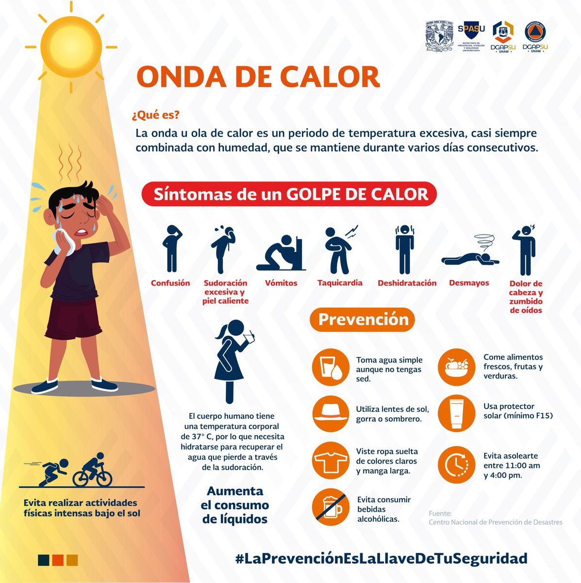 ¡Prepárate para la #OndaDeCalor! Las altas temperaturas pueden ser un riesgo para tu salud, especialmente si estás al aire libre.👇