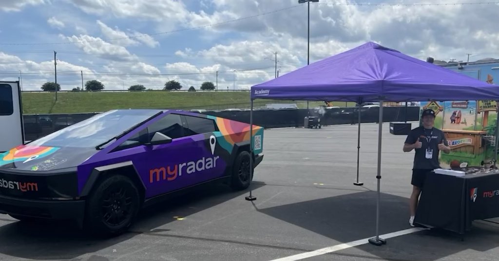 If you are at @CLTMotorSpdwy for the #CocaCola600 today, don’t miss the @MyRadarWX booth and their AWESOME cybertruck!