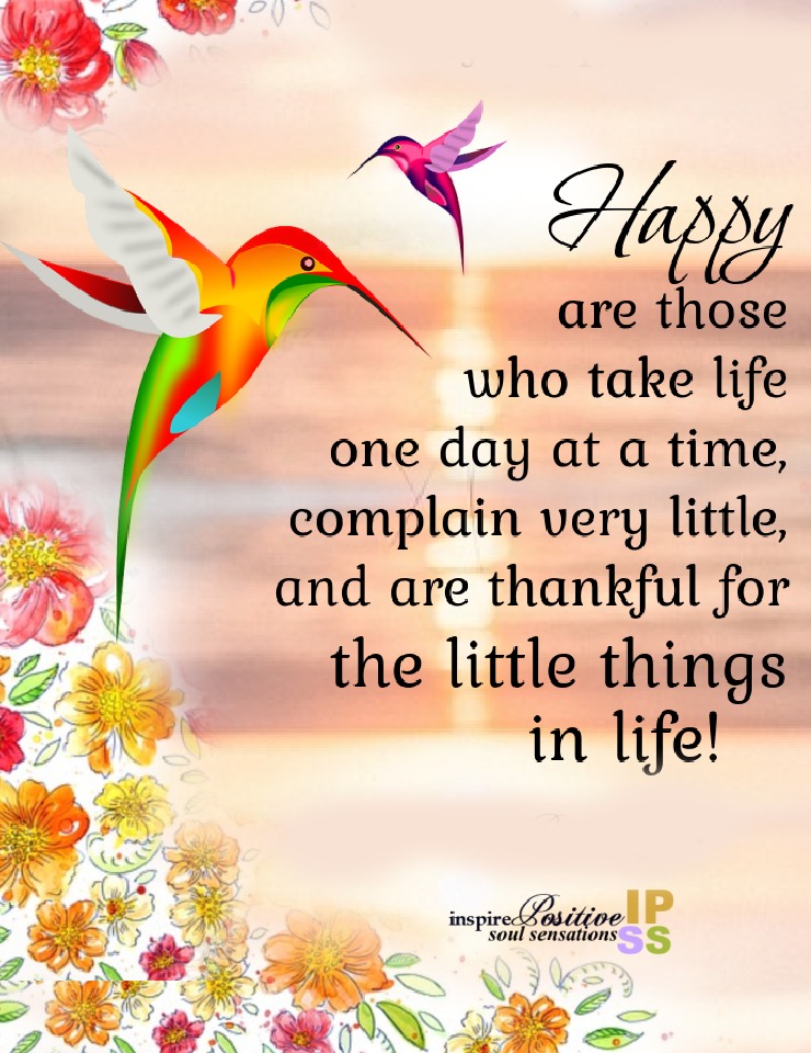 Happy are those who take life one day at a time,
complain very little,
and are thankful for the little things in life. ~ #Happiness