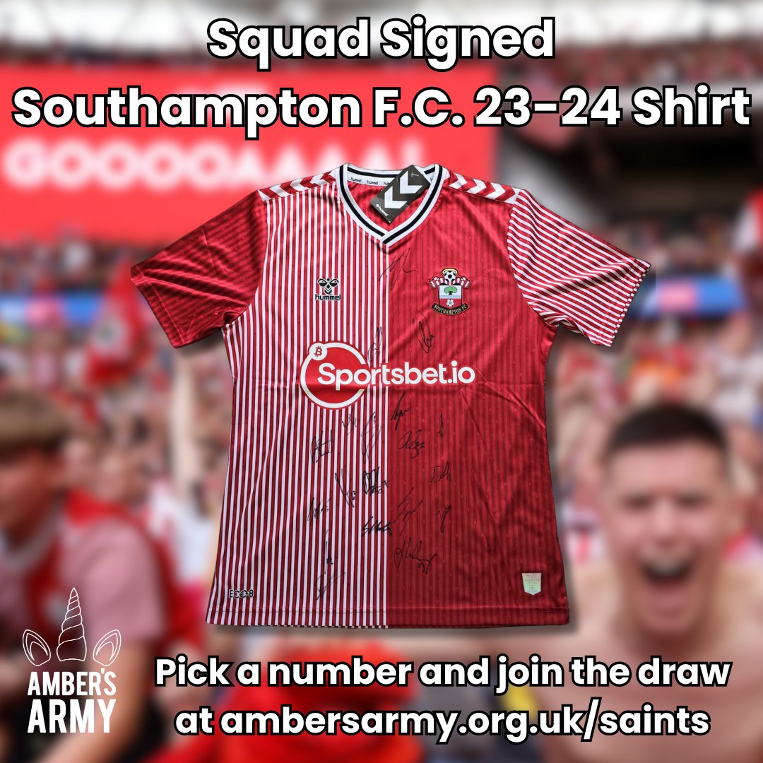 ambersarmycio's tweet photo. Congratulations @SouthamptonFC on winning the play-offs and being promoted to the Premier League! We have been kindly donated by the squad and assistant manager Matt Gill a squad signed shirt. Visit https://t.co/YSdEvG6C7L to get involved. #saintsfc https://t.co/mXzMm0J5I1