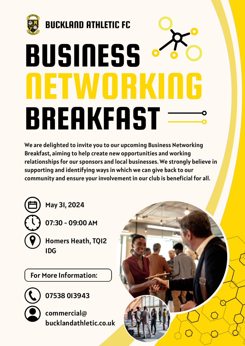 🤝 | Network Breakfast Meeting Our next Network Breakfast Meeting for businesses in the Newton Abbot/Torbay area is next Friday, 31st May. 🥓 Full English Breakfast for £10 Please contact Commercial Manager, Ryan Piller for more information if you’d like to attend ⬇️ 🟡⚫️