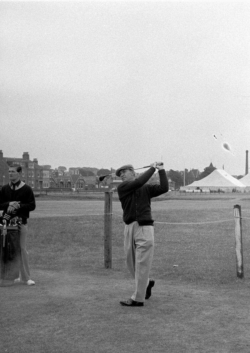 Ben Hogan with Cecil Timms during a practice round at Carnoustie -

Before arriving in Scotland he had never used the smaller 1.62' British golf ball or played on burnt-out and slower greens but Hogan breezed through two rounds of qualifying finishing 9th.

The rest is history.