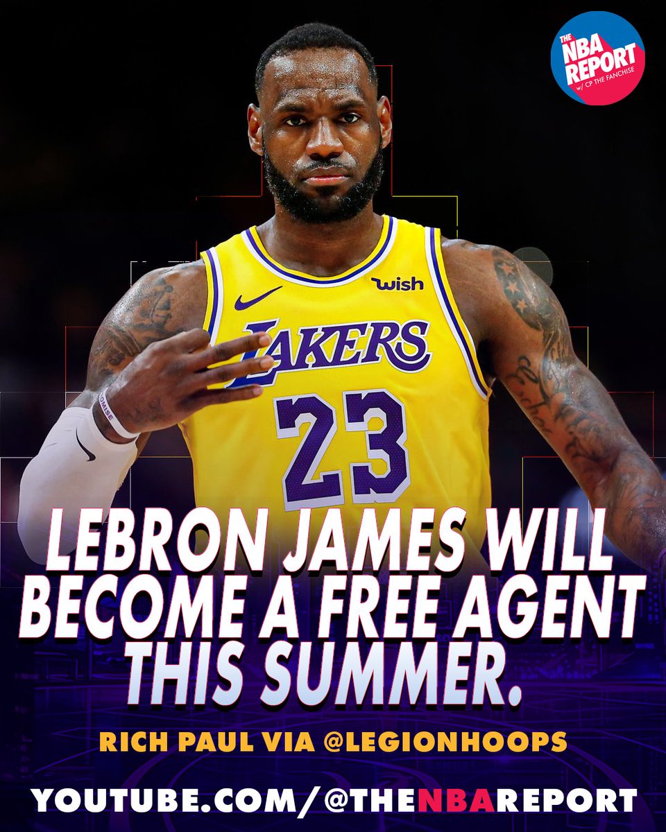 TeamNBAReport's tweet photo. LeBron James is set to become a FREE AGENT this summer! 🍿👀

Where will LeBron end up?! https://t.co/DQc910Qz2c