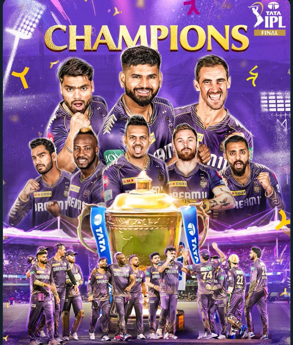 MishiAmit's tweet photo. Congratulations to KKR, the entire team, and the management on winning the Tata IPL trophy 2024! Very well played @KKRiders. Hard luck, Hyderabad @SunRisers. You put in a great effort. 

#IPL2024 #IndianPremiereLeague #KKR #Cricket https://t.co/DyhG4tTJjG