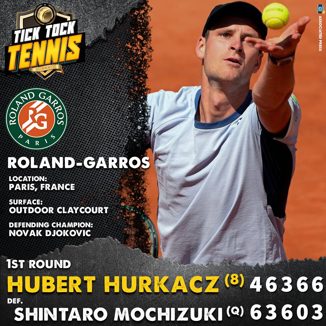 Hubi Hangs On

Every year, there's always one player who has a pretty strong claycourt season, then goes out immediately in Paris.

This year it's... not Hubert Hurkacz!

But almost.

The 8th seed recovers just in time to slip past Shintaro Mochizuki, 4-6, 6-3, 3-6, 6-0, 6-3.