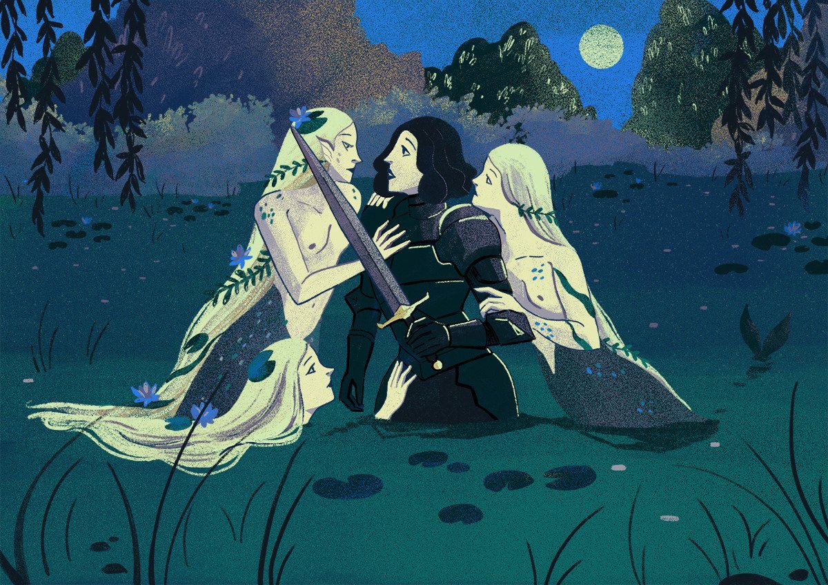 Lady knight ambushed by mermaids 🐟 Illustration for Mermay 2024