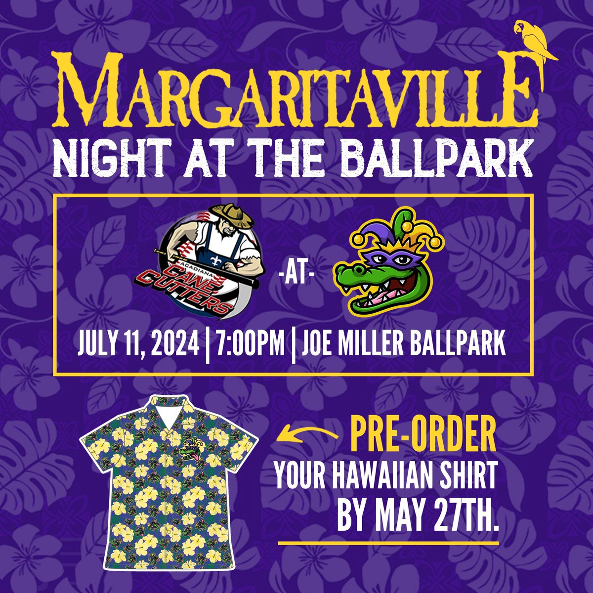 🚨 Last Call! 

Margaritaville Night is coming to Joe Miller Ballpark on Thursday, July 11th. Fans can Pre-Order limited edition Hawaiian Shirts by May 27th to have it in time for the game! 🌺🐊⚾️

🛒 Pre-Order Here: outfittersink.com/product/gumbea…

#gumbeauxgators #geauxgators