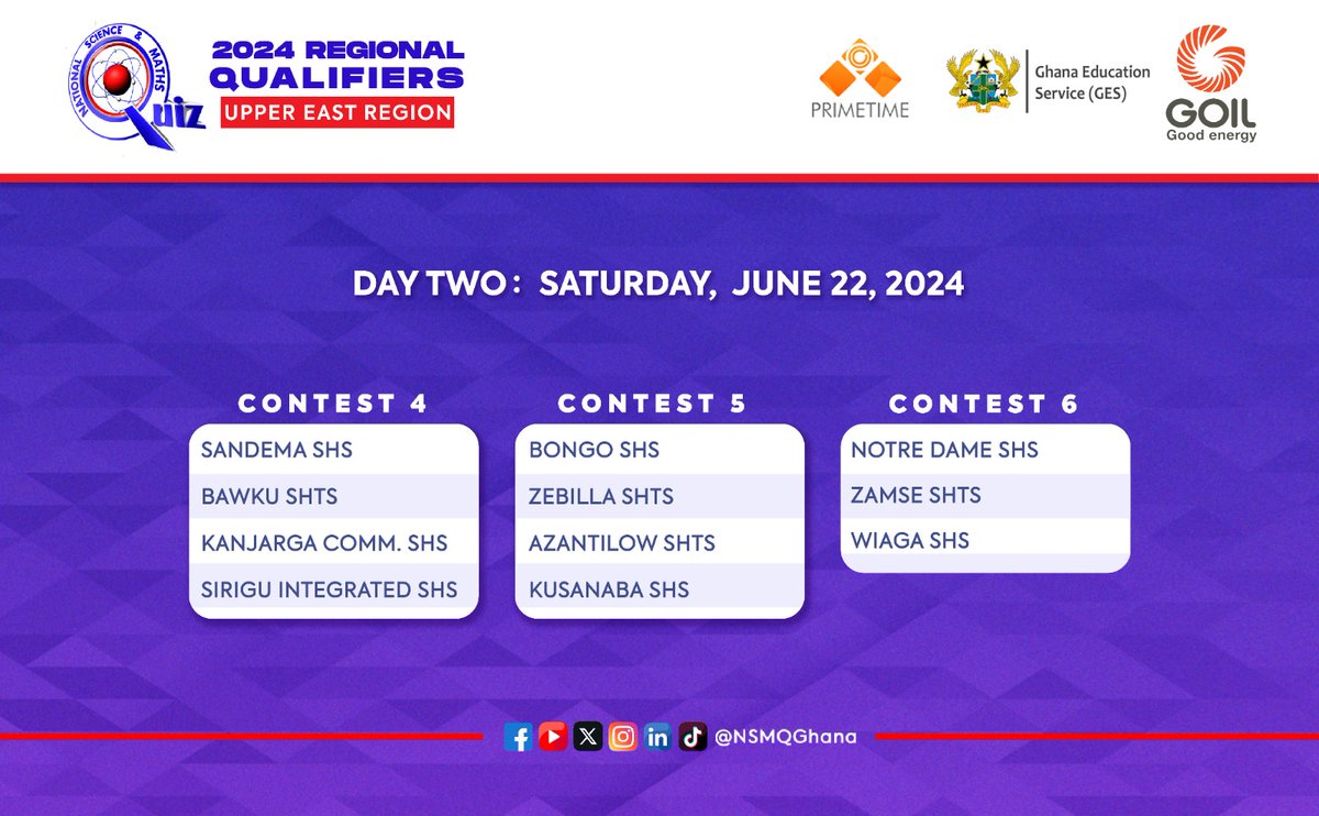 CONFIRMED: Fasten your seat belts! The #NSMQRegionals comes to the Upper East Region on June 21 & 22, 2024. Anticipate...⏳ #NSMQ2024 #Primetime