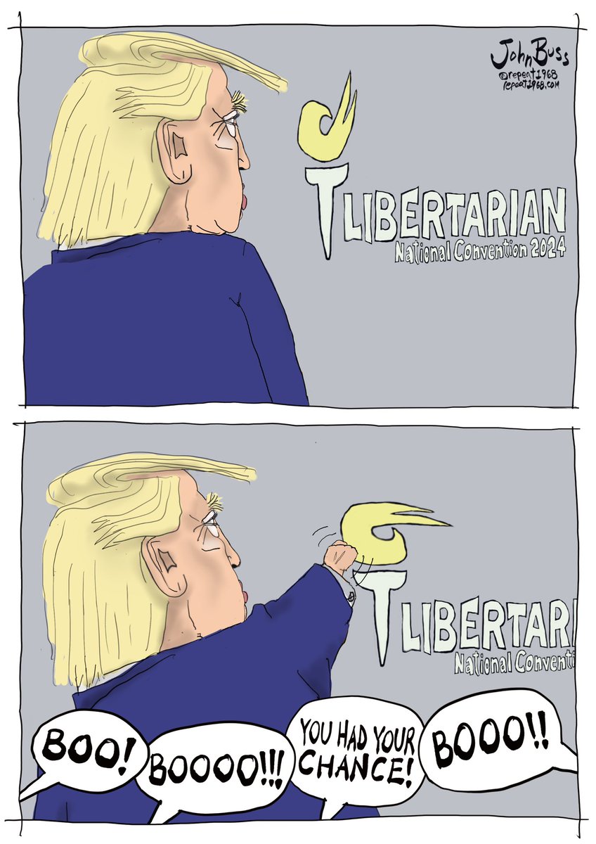 repeat1968's tweet image. I thought the Libertarian logo looked familiar too, mr trump. #Trump #Booed #LibertarianConvention